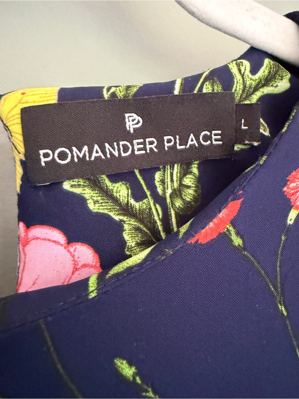Pomander Place "Carlota" Navy Blue Wildflowers Long Sleeve Peplum Blouse - Picture 10 of 14
